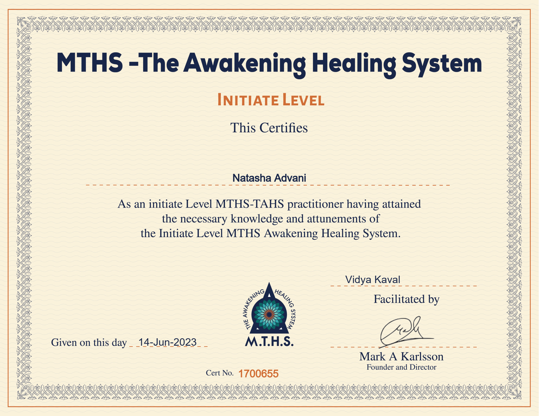 mths certificate