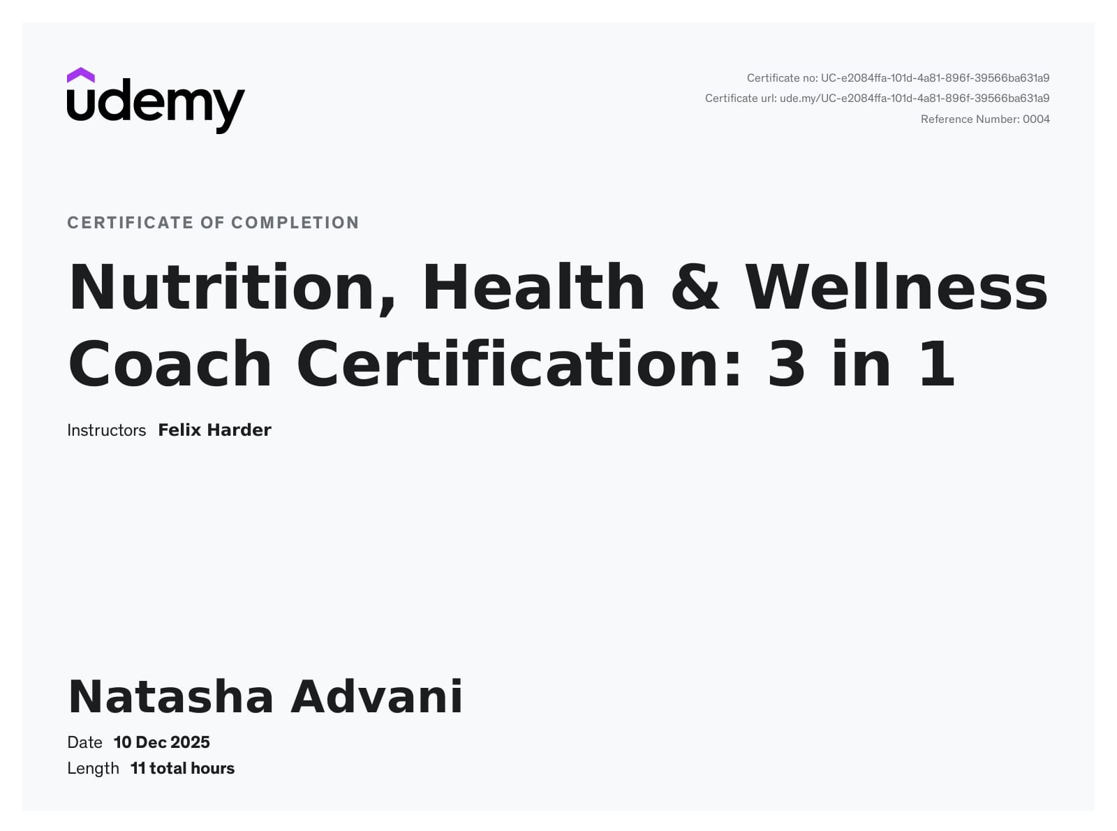 nutrition certificate