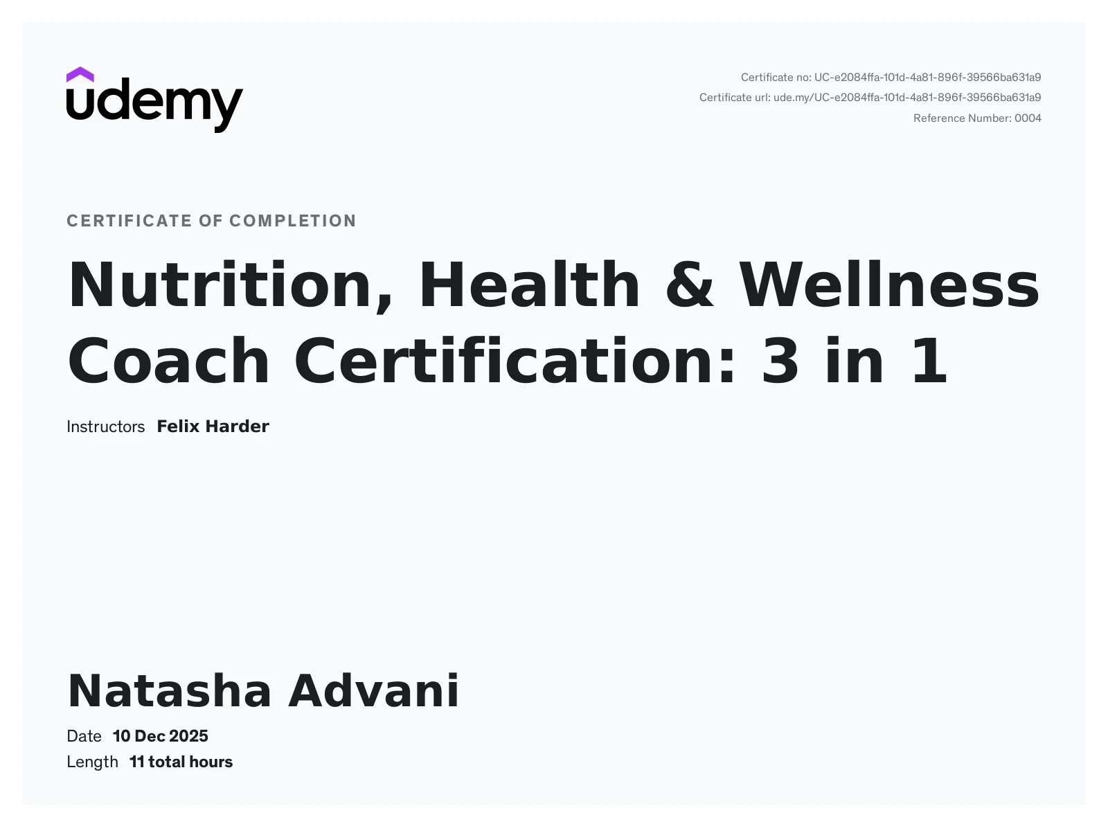 nutrition certificate